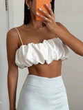GETADME Sexy Backless Flower Bud Fold Camisole Spring and Summer Women's Chic Loose Soft Beach Travel Vacation Casual Base Camisole Top