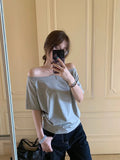 GETADME T-shirts Women Solid Simple Summer Casual Cleanfit Short Sleeve All-match Young Girls Streetwear Y2k Top Aesthetic Clothes Ins