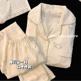 GETADME 2026 Autumn New Faux Cotton Women Pajama Kawaii Button Cardigan Outfits 2 Piece Set Fashion Rabbit Sweet Pajamas Set for Women