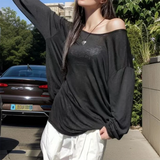 GETADME Sexy Sheer Baggy T-shirt for Women 2026 Summer Casual Fashion Loose Pullovers Chic Lazy Solid Color Off Shoulder Top Streetwear