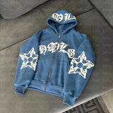 Getadme Zip Hoodie Snowflake Letter Print goth Punk Sweatshirt Women hoodies Sport Coat Pullover Long Sleeve Oversized hoodie Y2k jacket