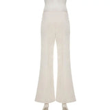 GETADME Vintage Y2K Korean Streetwear Pants Woman Low Rise Straight Loose Beige Trousers Button Up Basic 2000S Women Casual Pants