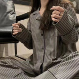 GETADME Pajamas for Women in Spring and Autumn Long Sleeved Striped Thin Design Can Be Worn Externally Student Sleepwear Two Piece Set