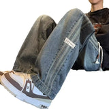 GETADME Three bar American retro jeans men's spring and autumn new style high street elastic waist loose casual men's straight leg long