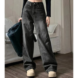 GETADME Women Fashion Loose Jeans Female High Waist Streetwear Designer Wide Leg Trousers Female Classic Gray Goth Straight Leg Pants