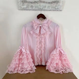 GETADME 2025 Japanese Lolita Blouse White - Cute Puff Sleeve Shirt with Lace Cuffs for JSK Dress Sweet Vintage Style Underblouse