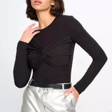 GETADME 탑 티셔츠 여성용 라운드넥 긴팔 타이트 점프수트 유럽 아메리카 섹시 플리츠 점프수트 하이스트리트 미드웨이스트 탑 신상품