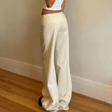 GETADME Vintage Y2K Korean Streetwear Pants Woman Low Rise Straight Loose Beige Trousers Button Up Basic 2000S Women Casual Pants