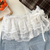 GETADME Lace Mini Skirts Women Elegant Sweet Lolita Short Skirts High Waist Y2k Streetwear Ruffle Skirts Lace Trim Butt Curtain Skirt