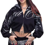 Ensemble GETADME sweat-shirt à capuche manches longues, style rétro hip-hop, coupe droite, imprimé diamant, pour fille sexy