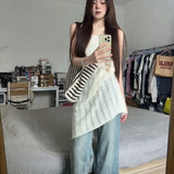 GETADME 한국 Y2K 할로우 아웃 미디 드레스 여성 스트리트웨어 민소매 원피스 드레스 에스테틱 선드레스 캐주얼 A라인 베스띠드 여름