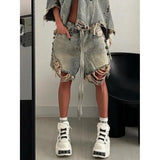 GETADME Women's Vintage Ripped Harajuku Loose Fit Jeans Y2K Damage Emo Trashy Calf-Length Pants Kpop Baggy Washed Denim Trouser