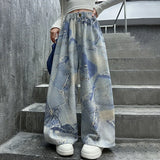 GETADME American Style Girl High Street Newspaper Print Jeans for Children Straight Loose Wide Leg Denim Pants Kids y2k Jeans Trousers