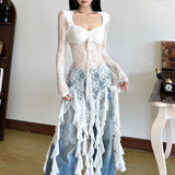 GETADME 가을 겨울 신상품 여성복 섹시 퓨어 러스트 레이스 스플라이싱 디자인 홀로우 스퀘어 칼라 펑거스 탑