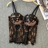 GETADME Floral Lace Lady Bustier Elegant Shaping Sexy Lace Women Corset Girls Slim Evening Wear Crops Lady Short Sweet Body Shaper Top