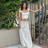 GETADME 여성용 레이스 트리밍 베스트 스커트 스커트 투피스 세트 스퀘어 네크라인 플리츠 슬림 크롭 탱크탑 루즈 맥시 스커트