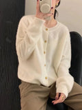 Getadme Autumn and Winter New  Cashmere Crewneck Sweater Women's Coat Loose Long Sleeve Knitted Cardigan Top Women