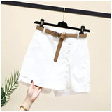 GETADME New 2025 Women's Cotton Shorts High Waist A- Line Skirt with Belt Korean Style Summer Fashion Button Pure Cotton Pants