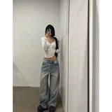 Getadme-Autumn Winter New American Vintage Jeans Woman High Waist Slim Straight Women's Jeans  Casual Loose Street Chicly Jeans Female
