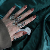 Getadme 4PCS/Set Forest Vine Leaf Flower Ring Vintage Punk Antique Carved Midi Finger Ring Women Bohemian Rings For Men Jewelry Gifts