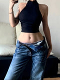 GETADME Women Korean Fashion Vintage Classical Chic Jeans Straight Leg Simple Jeans Grunge Harajuku Blue Denim Pants Y2k Tide Aesthetic