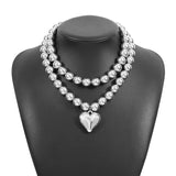 GETADME Big CCB Ball Beaded Chain Heart Pendant Necklace for Women Trendy Choker Collar Neck Accessories 2025 Fashion Jewelry