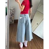 GETADME Women's Pants Baggy Cropped Denim Jeans Vintage Star Patch Loose Fit High Rise Casual Summer Style