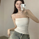GETADME Women's Sleeveless Pleated Slim Fit Vest Sexy Hot Girl Short Top With Thin Shoulder Straps Solid Color Simple Fashion Vest