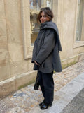 Getadme-Autumn Winter Grey Cashmere Jacket With Scarf Women Long Sleeve Collar Elegant Single Breasted Coats Fashion Pocket Overcoat