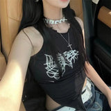 GETADME Summer Spider Web Print Tank Tops Aesthetic Hollow Out Bandage Punk Vest Irregular Women Causal Basic Y2k Streetwear Crop Top