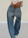 GETADME 2025 Ropa Y2K Style Letter Hot Fix Rhinestone Baggy Stacked Jeans Pants For Women Clothing Luxury Wide Leg Lady Denim Trousers