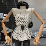 GETADME Ruffle Peplum Tube Cami Top: Waist-Cinching Sleeveless Crop Top Korean Style Chic Summer 2025 Bandeau For Petite Girl