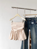 GETADME Ruffle Peplum Tube Cami Top: Waist-Cinching Sleeveless Crop Top Korean Style Chic Summer 2025 Bandeau For Petite Girl