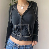 Getadme Y2K Aesthetic Vintage Slim Sweatshirts Embroidery Graphic Pattern Zip Up Hoodies 2000s Retro Grunge Mall Goth Jacket Autumn Coat
