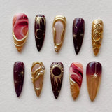 GETADME 30pcs 3D Dream Rose Press on Nails Heart & Animal Wave Fake Nail Short Almond Full Coverage Nail for Women&Girl False Nail Art
