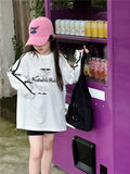 GETADME Bow Cartoon Loose T Shirt Teenage Girl Clothes 7 8 Years Children's Long T-shirt Top Spring Autumn Kids 2025 Clothing Little 10