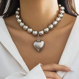 GETADME Big CCB Ball Beaded Chain Heart Pendant Necklace for Women Trendy Choker Collar Neck Accessories 2025 Fashion Jewelry