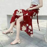 GETADME 11 Colors Women's Summer High Waisted Lace-Up Sexy Wrap Midi Skirt Korean Trendy Beach Elastic Waist Solid All-Match Skirt