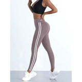GETADME Yoga Leggings Women Striped Slim Sports Pants High Waist Hip Liftting Casul Tights Workout Running Stretchy  Gym Leggings