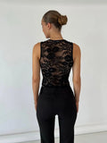 Women Y2K Vintage Floral Lace See-through Transparent Camis Sleeveless Square Neck Tops Summer Slim Fit Vest Tanks