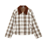 GETADME Panelled Plaid Turn-Down Collar Jackets Women Casual Loose Long Sleeve Short Jacket Female 2025 Spring Temperament Outwear Tops