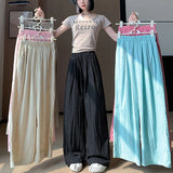 GETADME Spring Summer Women Loose Wide Leg Pants Casual Elastic Waist Stright Long Wide leg Pants Female Casual Female Pants Trousers