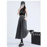 GETADME Women Skirts Spring Pleated Floor Length Solid Simple Classic Graceful Popular Newly Young Stylish Cool Korean Style Hot Sale