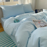 GETADME Cotton Bedding Set 4pcs with Solid Bed Sheet Duvet Cover Pillowcases Single Couple Bedsheet King Queen Double Twin Size
