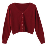 GETADME Women's Long Sleeve Cropped Cardigan V Neck Button Down Knit Lady Autumn Spring Knitted Single-breasted Cardigan Sweaters