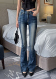 GETADME High Waist Sexy Split Denim Jeans Long Leg Lengthening Bell Bot Cotton Stretch Denim Pants for Women Spring Autumn