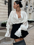 GETADME Trendix Satin Shirts For Women 2025 Summer Sexy See Through Long Sleeve Casual Top Vacation Loose Beach Party Fashion Clothes
