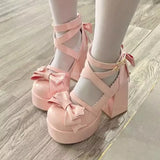 Getadme New Sweet Vintage Mary Janes Shoes Women Star Buckle Lolita Kawaii Platform Shoes Female Bow-knot Cute Designer Shoes