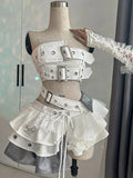 GETADME Y2K Fashion Irregular Patchwork Strapless Suit Women Y2K Japanese Streetwear Gothic 2 Piece Set Sexy Slim Punk Mini Skirt Suits