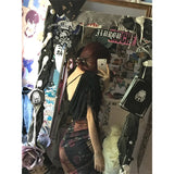 GETADME Y2K Mesh Print Long Dress Women Vintage Sexy Skew Collar Mermaid Maxi Dresses Summer Harajuku Bodycon Trumpet Vestidos New